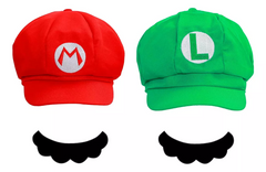 Combo Mario Bross O Luigi / Adulto O Niño / Gorra + Mostacho Halloween Accesorio Disfraz