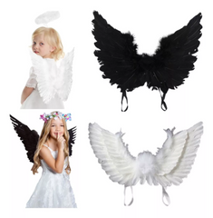 Accesorio Disfraz Halloween Alas Angel Niños Adultos Negras Plumas