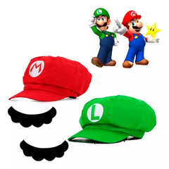 Combo Mario Bross O Luigi / Adulto O Niño / Gorra + Mostacho Halloween Accesorio Disfraz