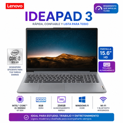 Lenovo IdeaPad 3 i3-1005G1 8GB RAM 256GB SSD Pantalla 15.6" (Reacondicionado)