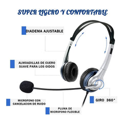 Diadema Call Center Con Teléfono Fijo Oficina Graba Llamadas