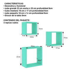 Repisas Cubos Flotantes Set 3 Decoración Moderna Color Mate